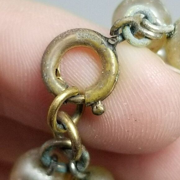 Vintage Blue Rhinestone Clusters and Faux Pearl Beaded Bracelet, Made in Germany - Picture 5 of 9